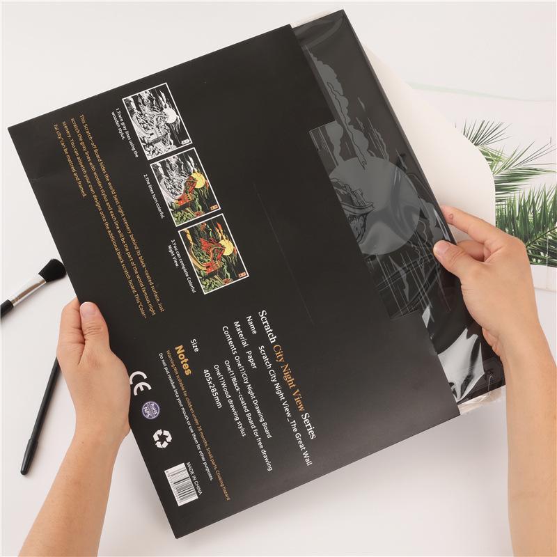China Great Wall Night View Scratch Art: Colorful Cityscape DIY Painting Book