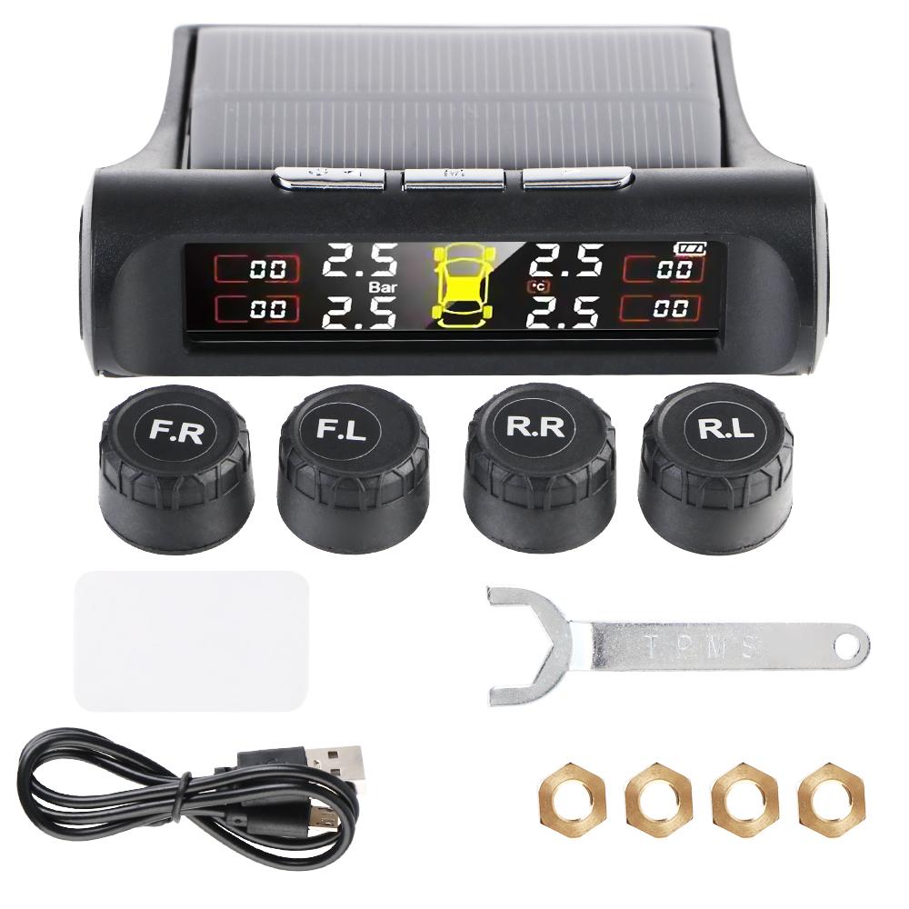 Солнечная энергия Авто Безопасность Умный внешний автомобиль TPMS 0.1-8Bar USB зарядка Универсальная система контроля давления в шинах Цифровой ЖК-дисплей