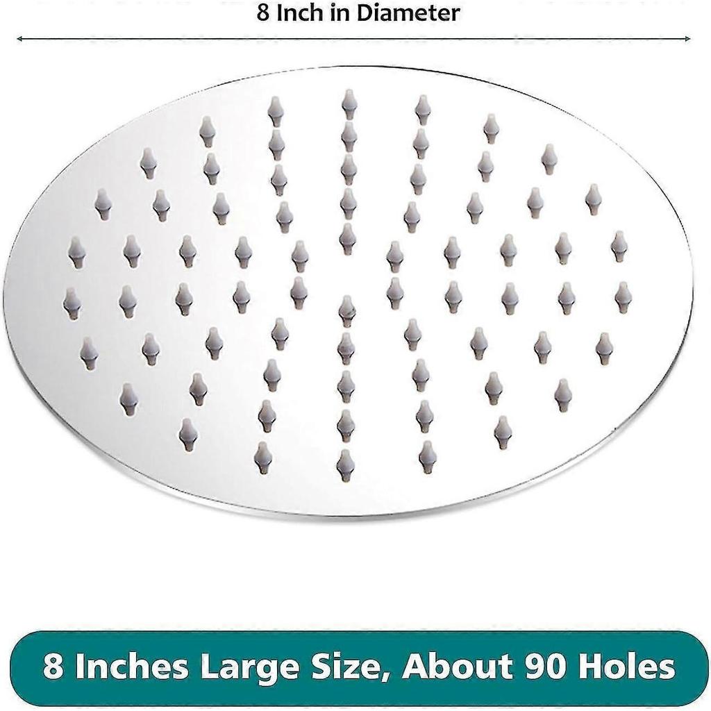 New ModelsRainfall Shower Head, 20cm Round 304 Stainless Steel Shower Head With Anti-blocking Silica Gel
