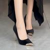 Black High Heels Women's 2025 Spring and Autumn New Metal Pointed Thin Heel Light Mouth Suede French Temperament Sexy Single Shoes