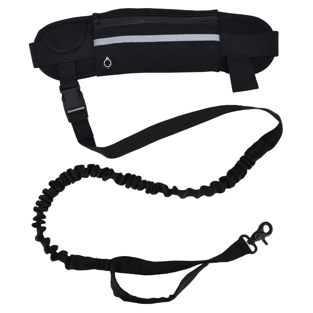 Quick-release Reflective Dog Leash Set Anti-pull Durable Running Dog Leash Elastic Adjustable Sports Waist Bag Walking чёрный