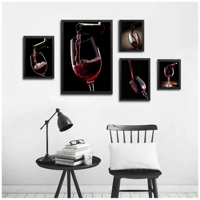 Red Wine Glass Oil Painting Prints Poster Modern Canvas Art Bar Restaurant Kitchen Wall Decoration Dinning Living Room Decor