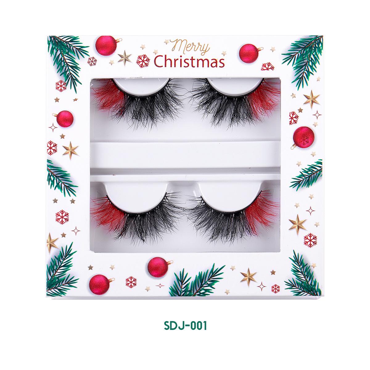 

Christmas Color Imitation Mink Hair False Eyelashes Natural 2 Pairs Of Color Boxed Grafted Eyelashes