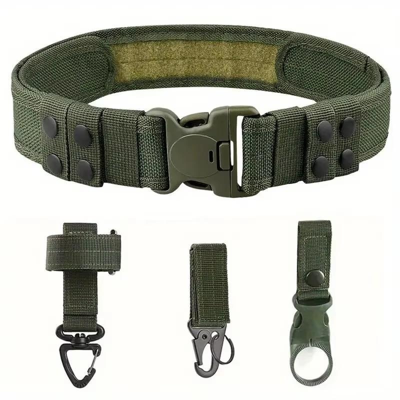 Adjustable Military Tactical Belt for Men, Wear Resistant Nylon Webbing Belt with Double Lock Safety Buckle, Outdoor Camping Hun
