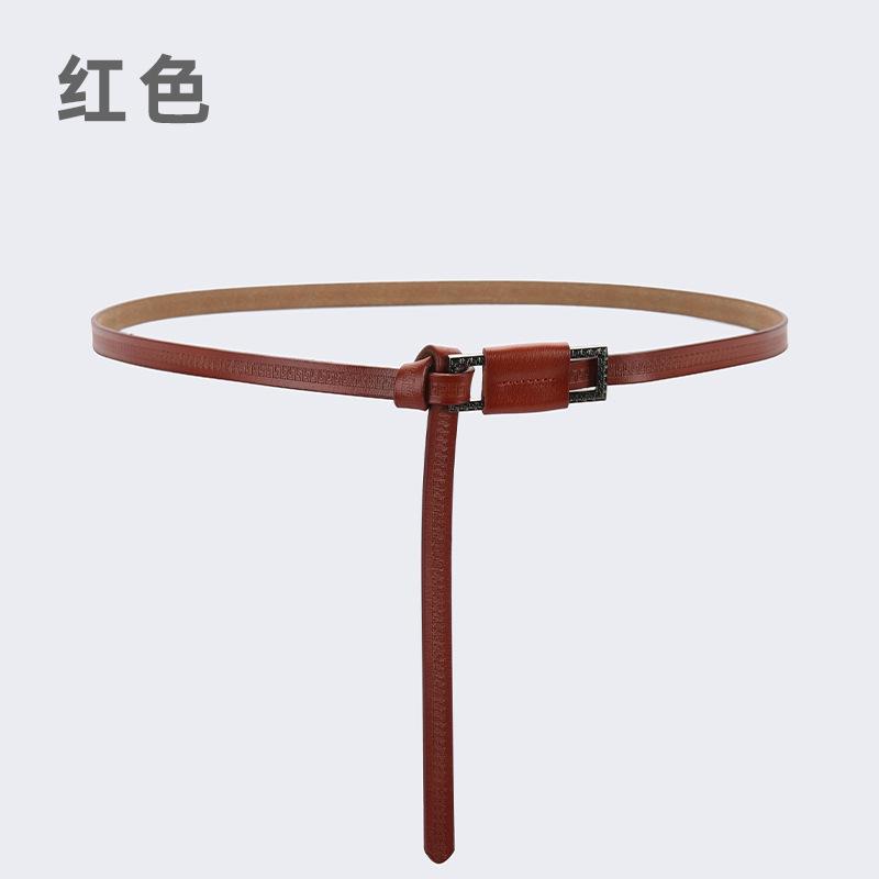 Leather Thin Belt Women'S Decorative Dress Waist Leather Knotted Belt Shirt Waist