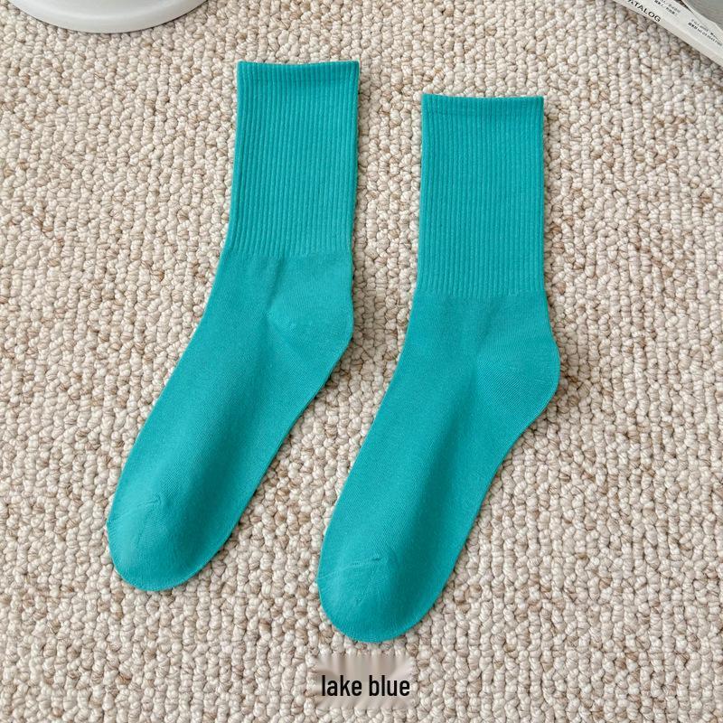 Bunte Damen Kniehohe Candy Color Scrunch Socken - Trendy, Ganzjährig, Mittelhoher Schaft, Einfache Tanz Baumwollsocken