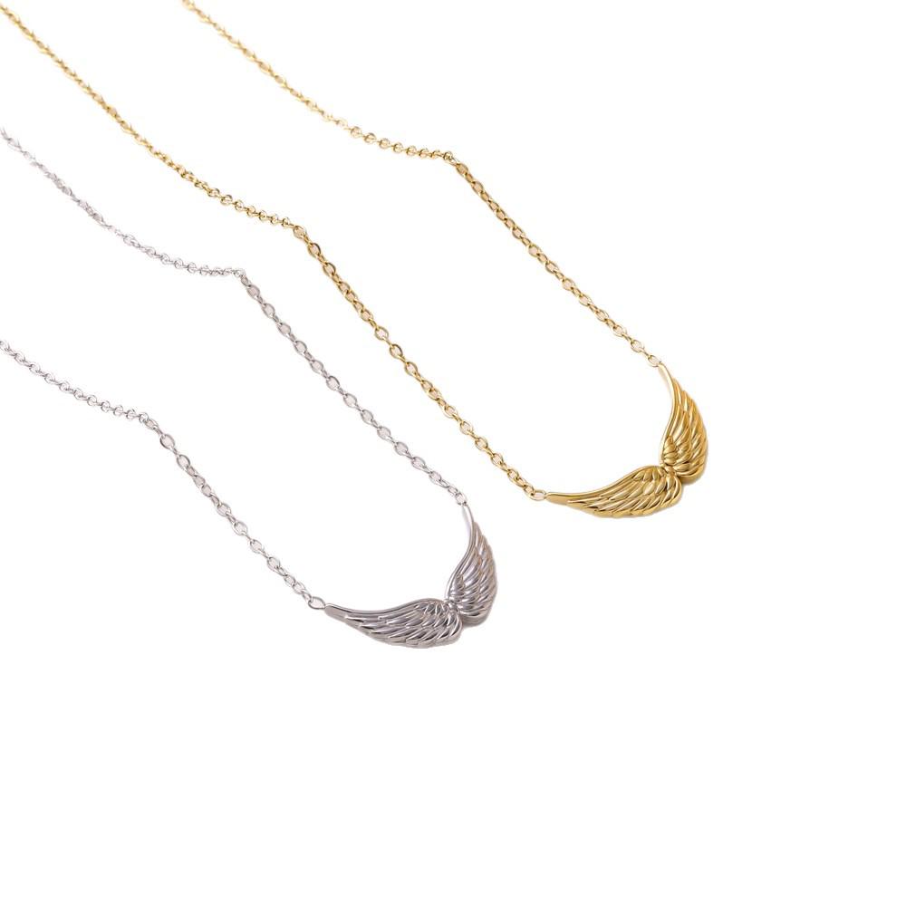 18k Zlatý personalizovaný přívěsek andělská křídla na řetízku pro ženy - Šperk z nerezové oceli jako dárek