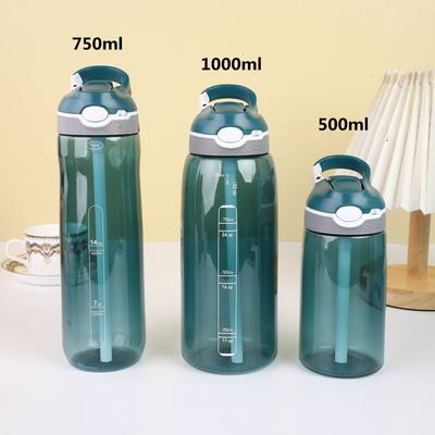 500ml / 750ml / 1000ml Tritan Water Bottle with Straw Eco-Friendly Durable Gym Fitness Outdoor Sport Shaker Drink Bottle 1Pc