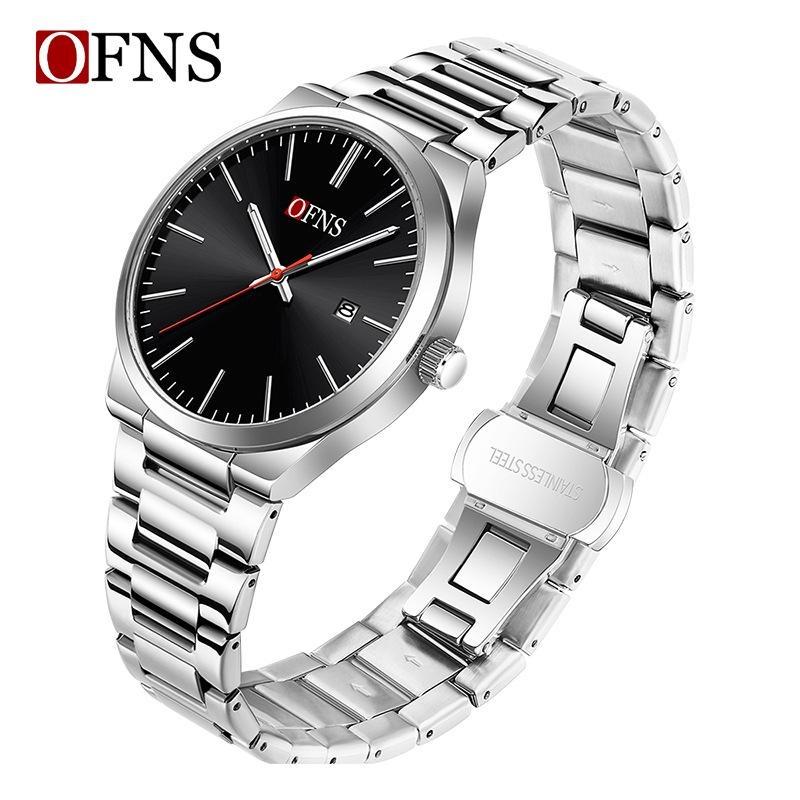 Fashion Mens Womens Watch Outdoor Sports Business Stainless Steel Man Watch Luminous Blue Dial Calendar Quartz Watches for Men+Box