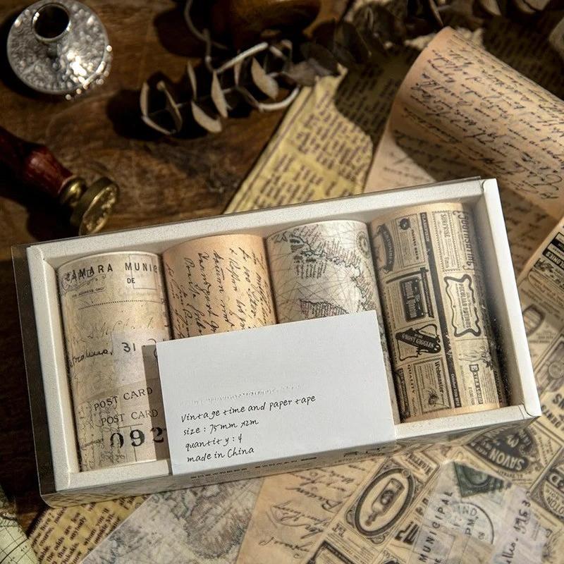 

4 рулона, винтажный антикварный набор лент Васи, классическая широкая маскирующая декоративная лента в стиле ретро для DIY, скрапбукинга, рукоделия, дневника, планировщика