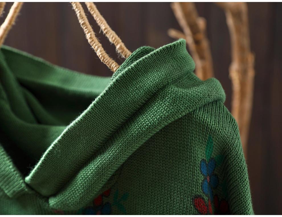 2025 Bo Jia Fan Flower Print Hooded Cotton Knit Sweater - Loose Fit, Autumn Style
