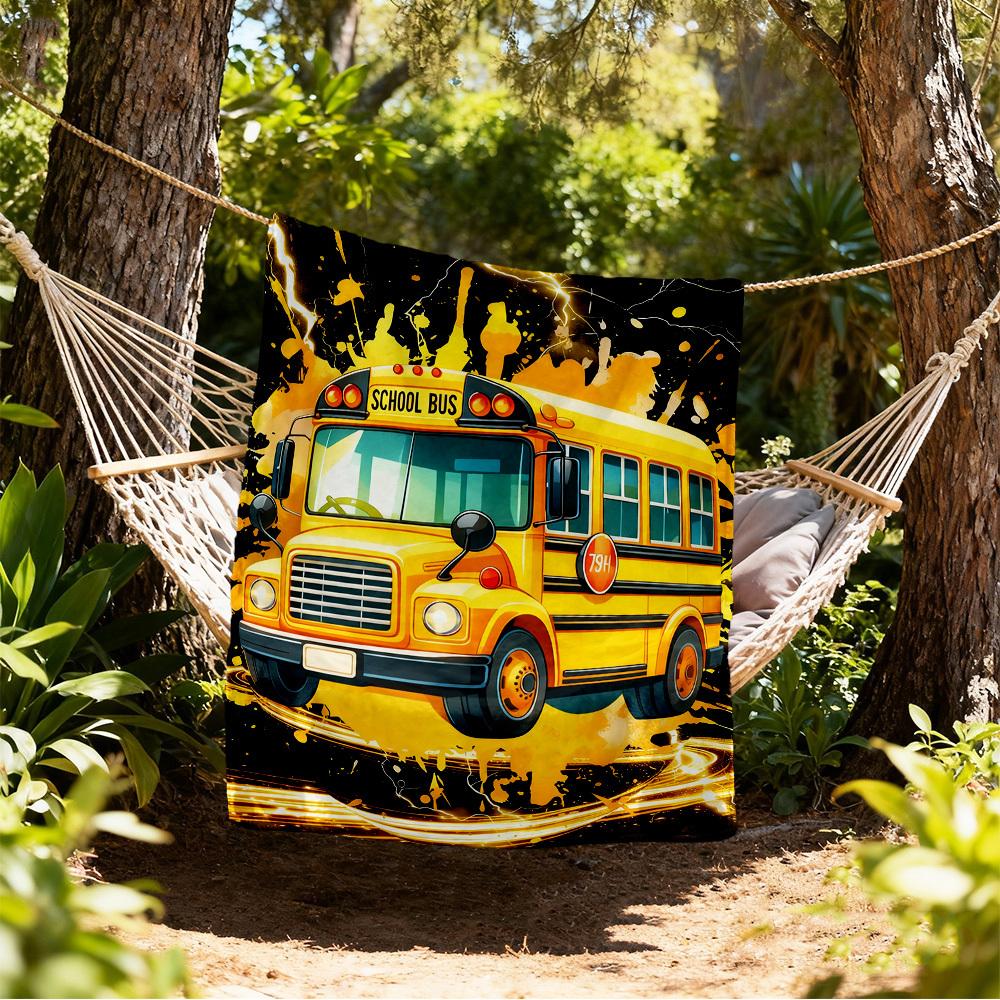 School Bus Lightning Outdoor Flannel Blankets, Outdoor travel, Home Blankets, Fan Gifts,Suitable for All Seasons, Christmas Gifts. R1127188