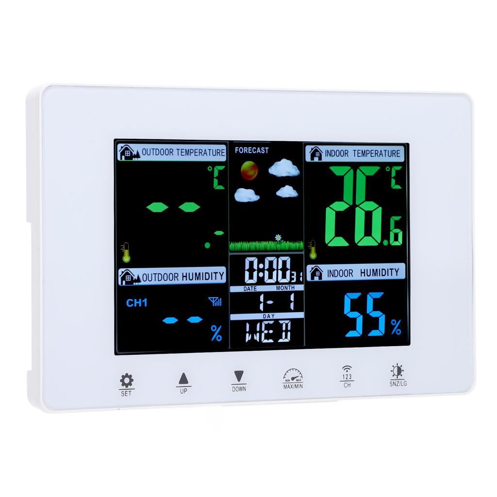 Meteorological Clock Color LCD Display Digital Weather Thermometer with Atomic Clock for Garage