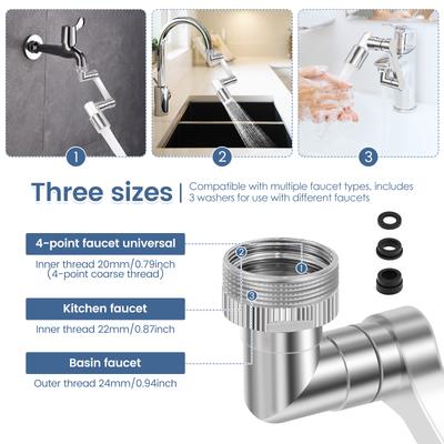 Stainless Steel 1080°Swivel Robotic Arm Swivel Extension Faucet Aerator Kitchen Sink Faucet Extender for Home Kitchen Bathroom