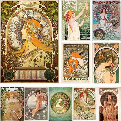Vintage Art Nouveau Alphonse Mucha Plagáty Reprodukcie Obraz na plátne Abstraktné Žena Nástenné umenie Obraz Do obývačky Home Decor