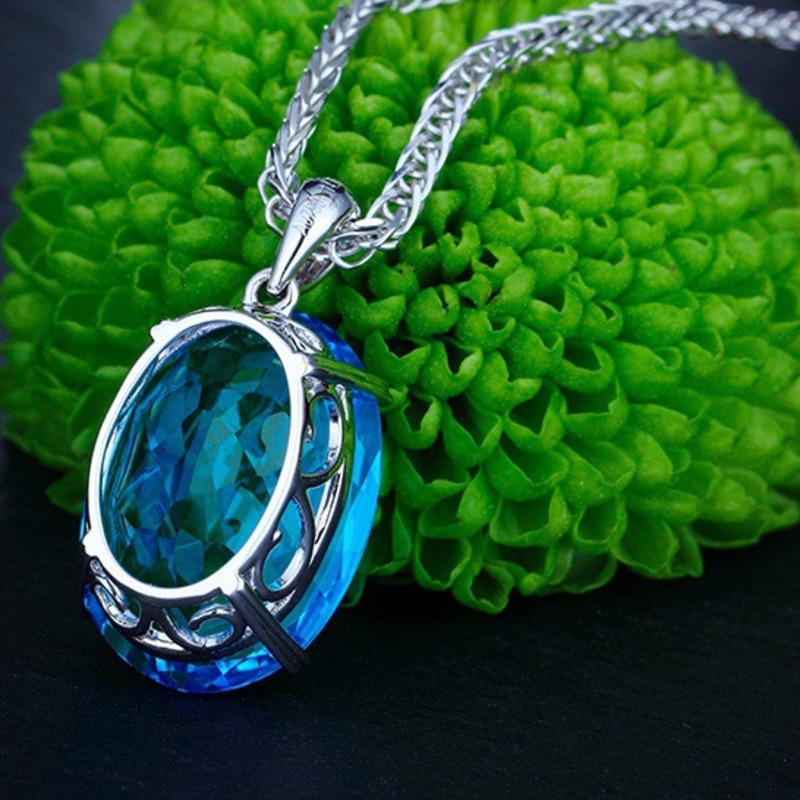 BELLA BOX New Luxury High-end Oval Blue Drop Shaped Large Pendant Women's Fashion Clavicle Chain Fine High Grade Jewelry