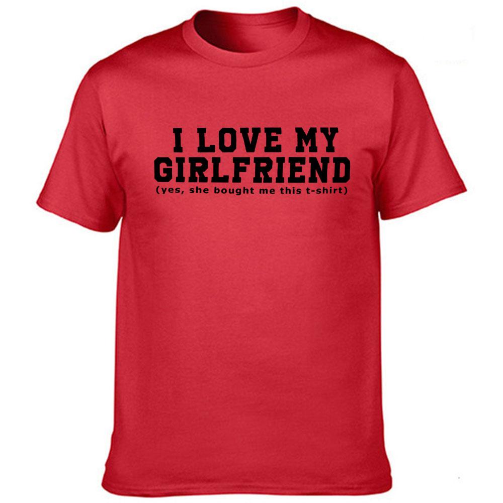 I Love My Girlfriend Letters Print Men Black Tees Casual Funny Short Sleeve White Vintage Tee