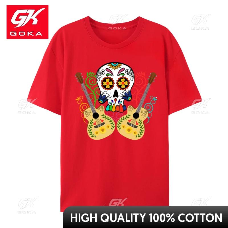 Day of The Dead Mariachi Guitar Skull Tshirt Brand Normal Cotton Unisexs Tops T Shirt Printed on Oversize S