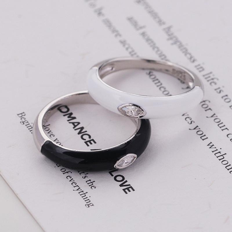 

S925 Stackable Matching Ring with Black Epoxy — European & American INS Style Size 5