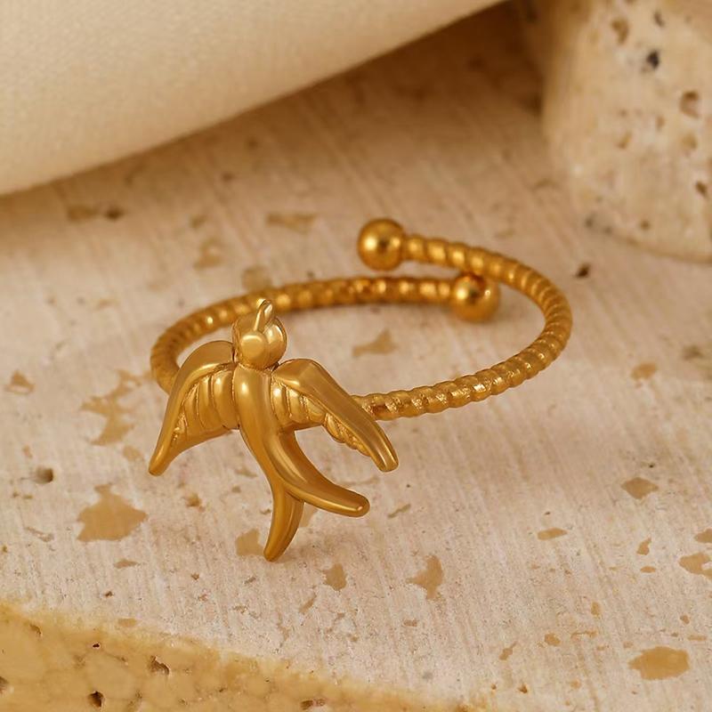 1pc New Minimalist 18K Gold Color Plated Angel Wings Peace Dove Wings Open Rings Trendy Waterproof Stainless Steel Jewelry