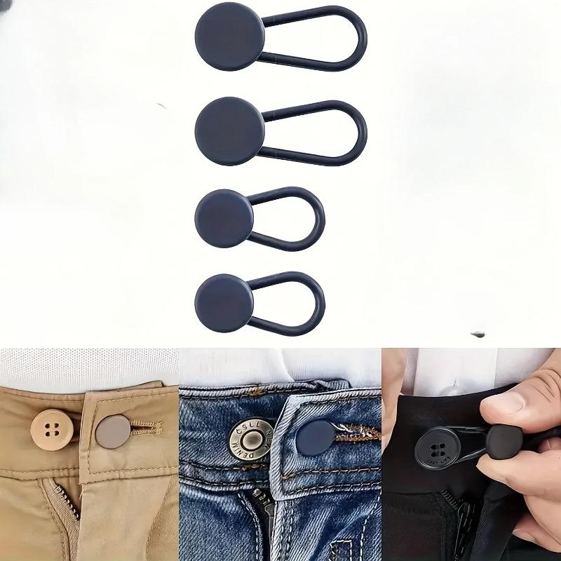 

Easy-Adjust 4-Pack No-Sew Jean Waist Extenders - Adjustable Pants Button Expanders Adds 1-1.4 Inch Unisex in Khaki/Blue/Black