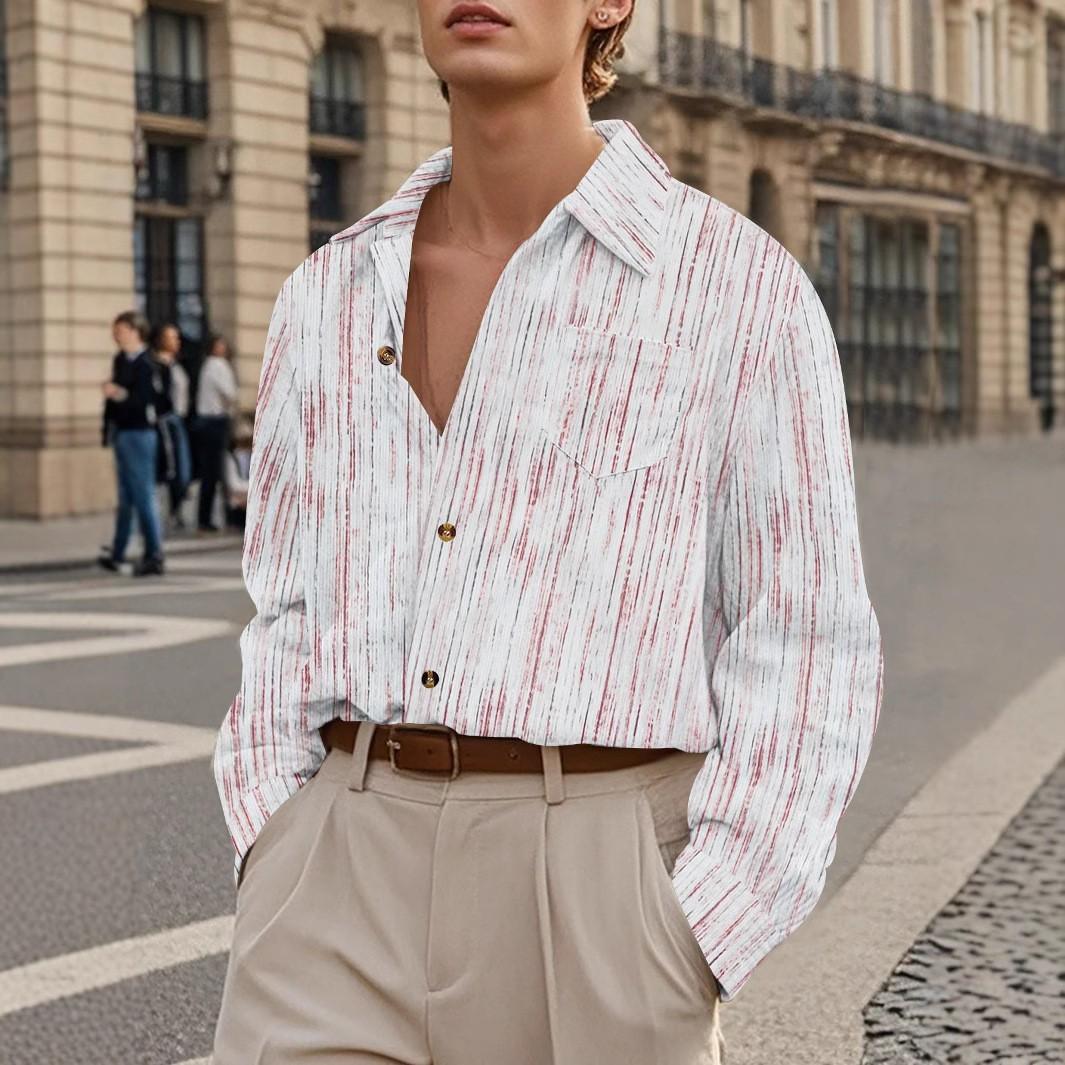 

Винтажный мужской кардиган с длинными рукавами, полосатая потертая повседневная рубашка с карманом XL