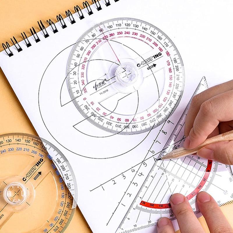 360°-Winkelmesser, 2 Stück, Winkelmesser aus Kunststoff, Mathematik-Winkelmesser, transparentes Winkelmesser, Lineal, Zeichenwerkzeuge, Kreis-Winkelmesser für Geometrie