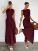 2026 Summer Women's Sleeveless Round Neck Pleated Long Dress - Elegant European and American Style