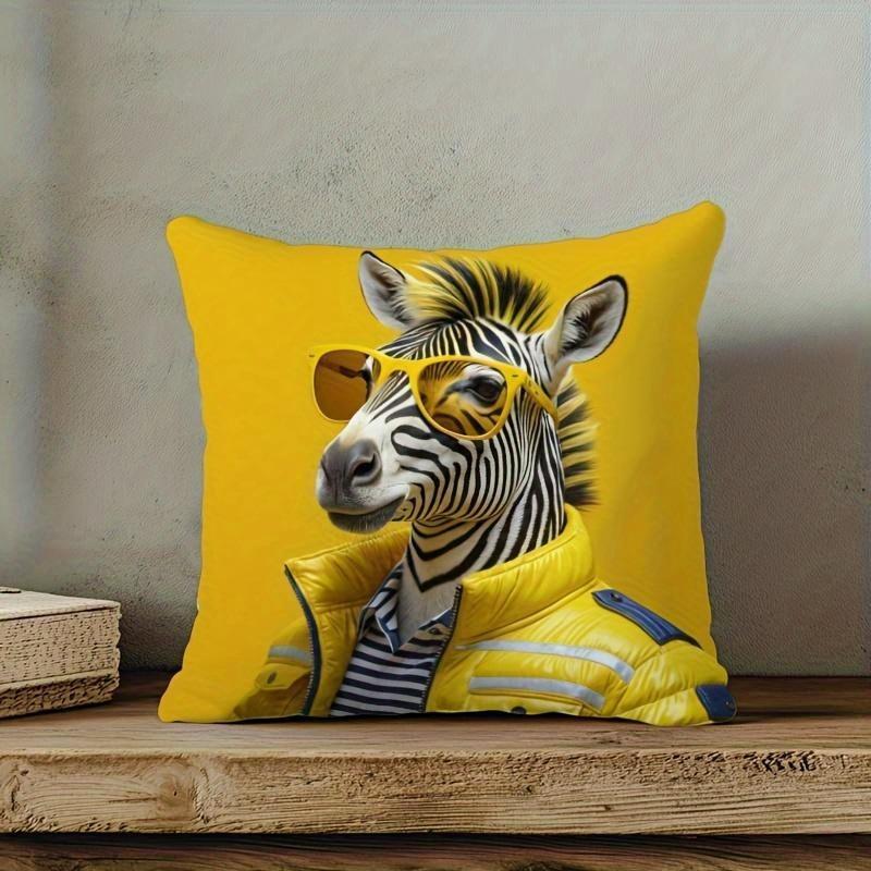 1Pc Fashion Zebra Themed Printed Throw Pillow Cover, Suitable For Sofa, Bedroom, Living Room, A Unique Gift For Animal Lovers.