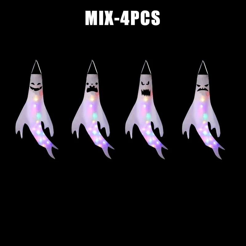 Halloween Decor Ghost Hanging LED Light Up Wind Tube Ornament for Party Scene Decoration Spooky Props Haunted House Decorations