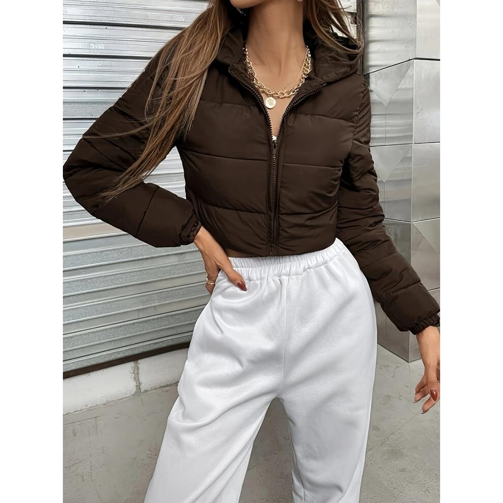 Winter Women's Fashion Hooded Short Puffer Jacket French Style Streetwear Cropped Padded Coat