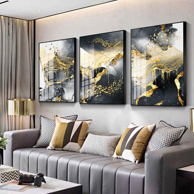 Abstrato preto com ouro pintura em tela arte da parede moderno nórdico cartazes e impressões para sala de estar decoração casa