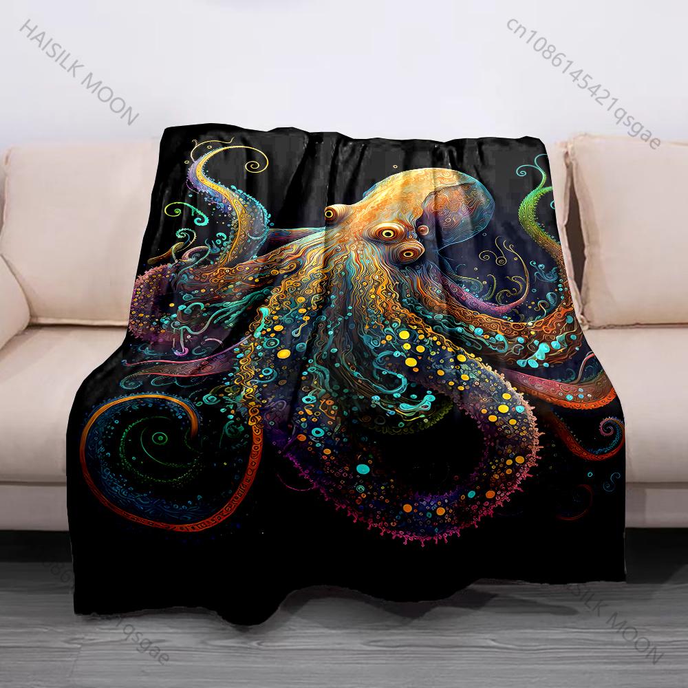 

1PC Gilded octopus jeweled turquoise Print Blanket Flannel Material Soft Warm for All Seasons Home Outdoor Camping Picnics RV 75x90cm