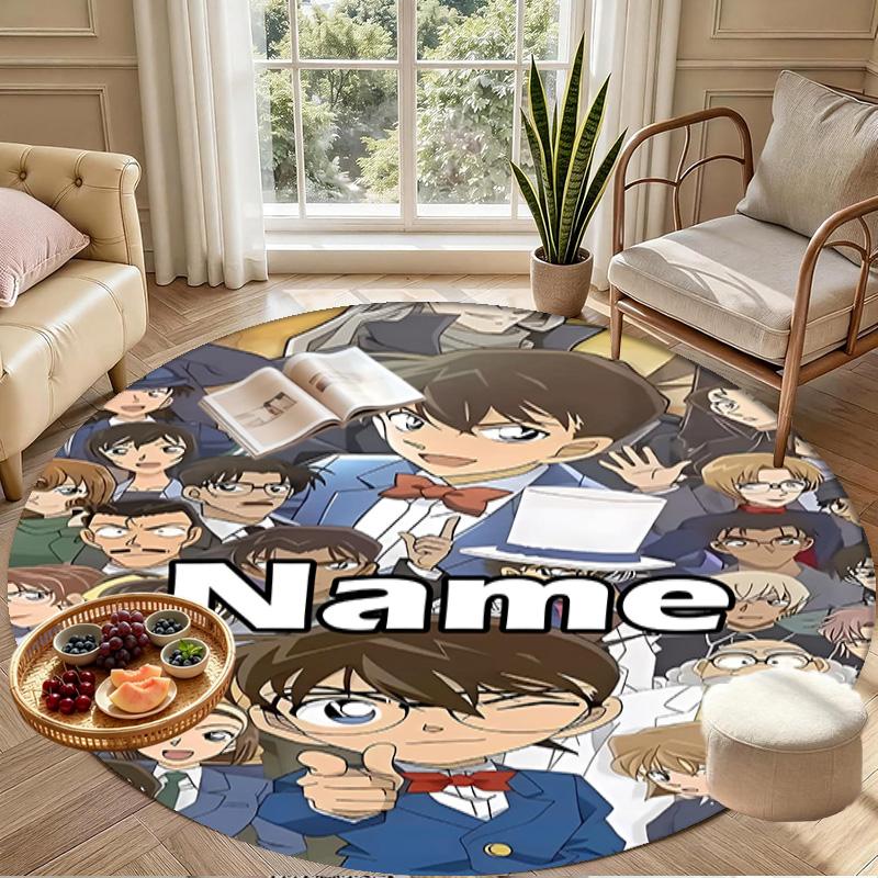 Custom Name Personalized Detective Conan Print Round Rug, Versatile Home Decor Carpet, for Playroom, Apartment, Balcony, Entryway, Hallway Gift