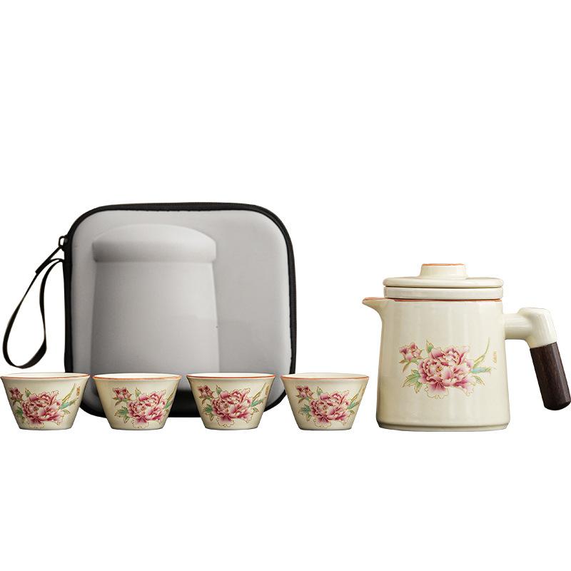 Retro Ru Kiln Travel Kung Fu Tea Set Wisteria Flower Set Outdoor Camping Tea Pot