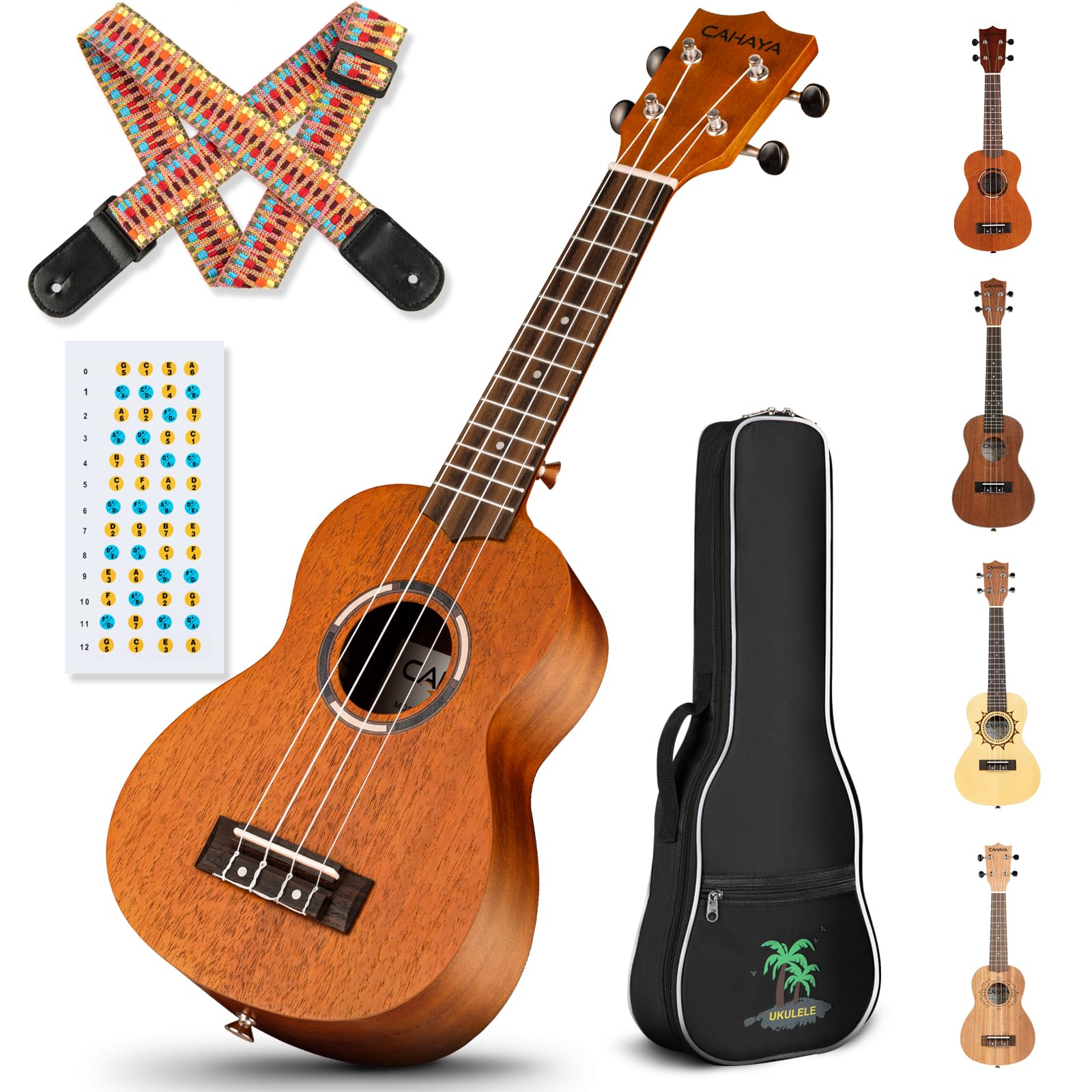 

CAHAYA 21-inch Soprano Ukulele, Mahogany, 3-year warranty, Soprano Ukulele, Beginner, 3-piece accessory set, 1 strap, 1 chord chart, 1 gig bag, CY0335