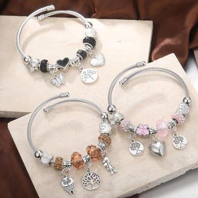 PAN Familie Mehrteiliges DIY Perlenarmband: Europäischer/Amerikanischer Stil mit Edelstahl, Kupferlegierung & Strasssteinen