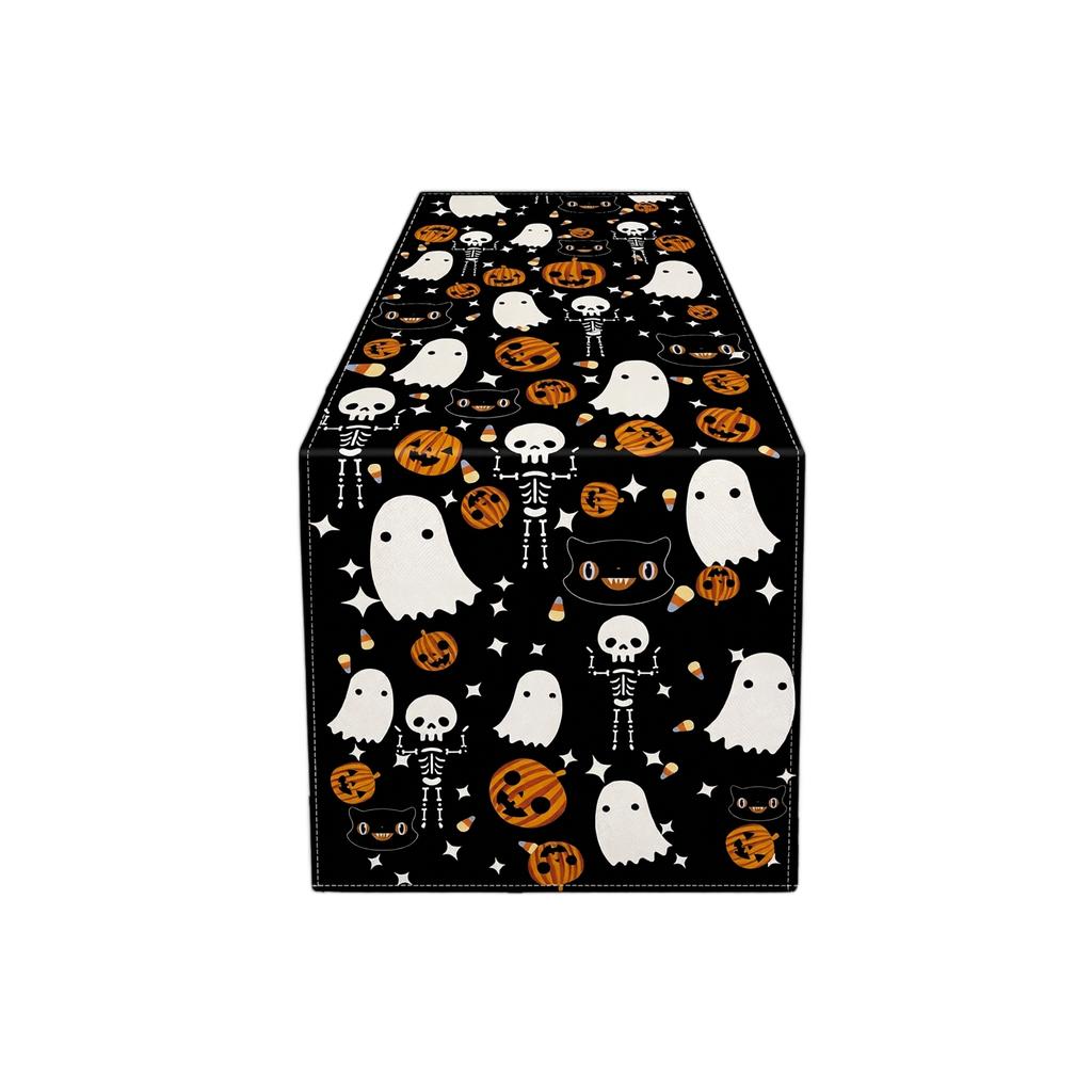 Halloween Linen Table Runner 7213 Inches - Pumpkin and Pattern for Fireplace TV Stand Dining Table