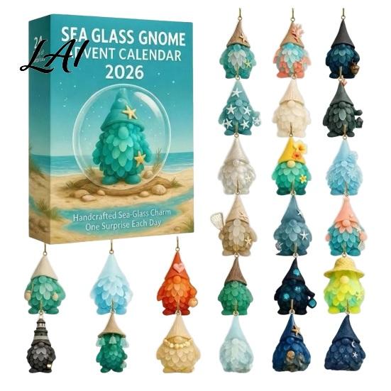 Regalo di Natale per Tutte le Età Calendario dell'Avvento Gnomo 2026 Stile Vetro Marino Conto alla Rovescia Regali Interattivi per Bambini Mini Ciondoli da Appendere Casa Xmas