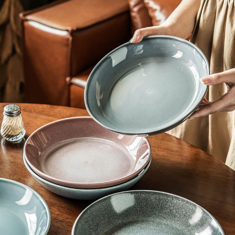 Haushalt Dick Tiefer Teller Retro Keramikteller Restaurantteller Dessert Frühstücksteller Runder Teller Geschirr Großer Teller