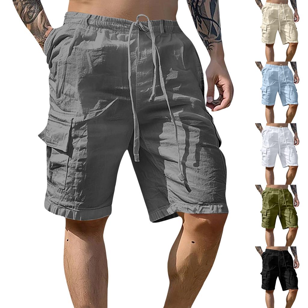 Men's Cotton Linen Casual Cargo Shorts Men's Fashion Work Shorts