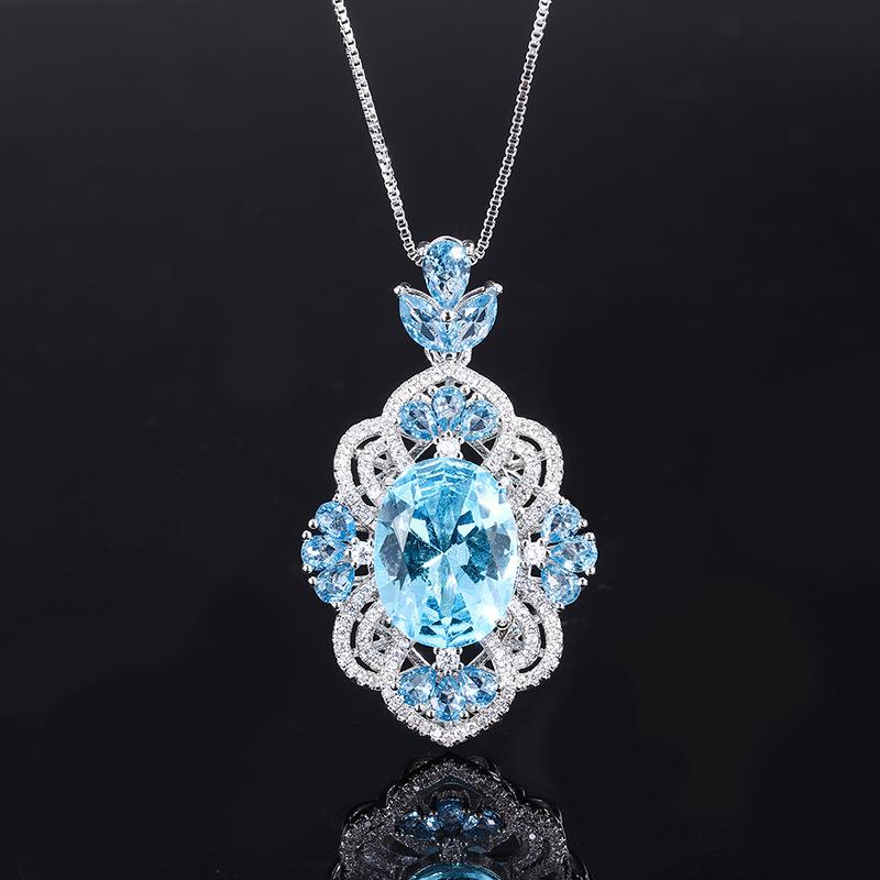 Jewelry Simulation Topa Blue Pendant Ring Creative Court Style Set Main Stone 12 * 16