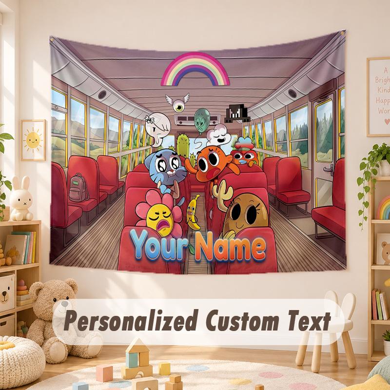 Arazzo con Testo Nome Personalizzato, Incredibile Mondo di Gumball Boho da Appendere al Muro, Arazzo Decorativo da Sfondo per Stanza