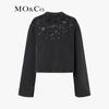 MO&Co. Distressed Cotton Crewneck Sweatshirt