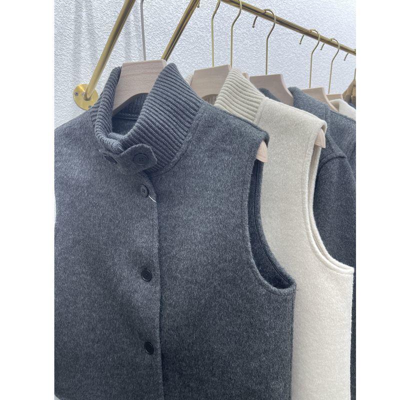 Women Stand Collar Sleeveless Wool Blend Vest Casual Inner Layer