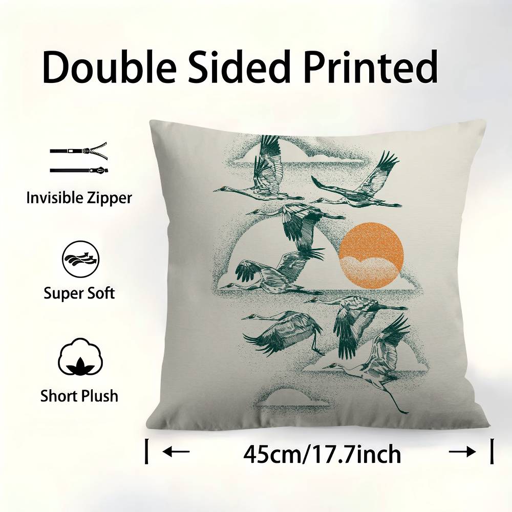 Sage Green Cranes Cushion Cover Pillowcase Upholstery Sofa Throw Pillow Home Decor Pillowcas