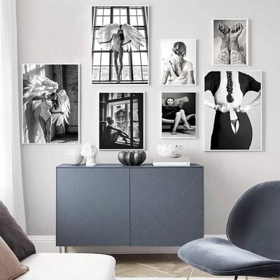 Nordic Black And White Abstract Art Beautiful Woman Character Poster Porch Decoration Painting HD Canvas Mural No Frame
