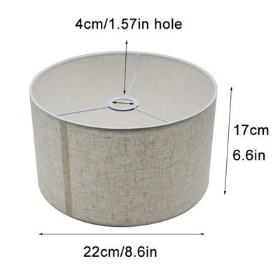 D22cm Drum Fabric E27 Lamp Shade Replacement with 40mm Opening, Linen Beige Black Cloth Barrel Lampshade for Pendant Floor Lamp