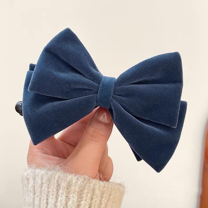 Winter Retro Bow Banana Clip For Women Elegant Velvet Large Ponytail Twist Clip Hairgrip Hairpins Barrettes Hair Accessories