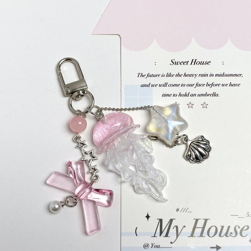 Jellyfish Phone Charm Starfish Mermaid Fishtail Bow Bead Fairycore Keychain Wallet Schoolbag Car Key Decor